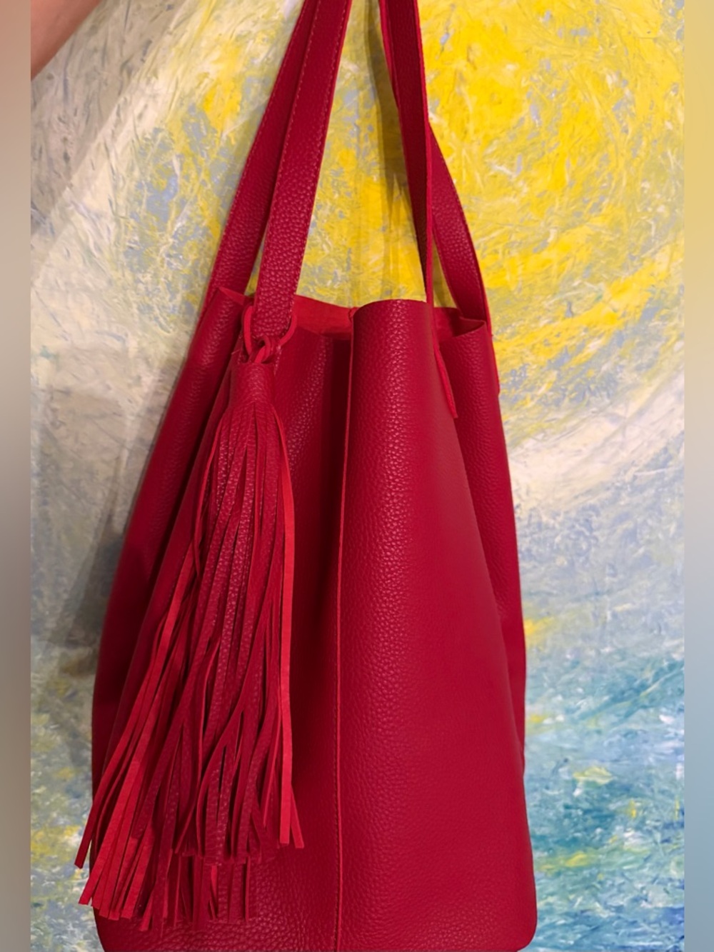 Shiraleah Chicago Red Large Tassels Shoulder Bucket Bag